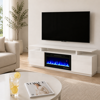 Mesa para TV de 72 Pulgadas con Estantes Abiertos, Chimenea Eléctrica de 12 Colores de Llama con Control Remoto y Calefactor para Uso Doméstico