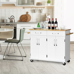 Modern DB Rolling Kitchen Island <b>Cart</b> with Smooth Lockable Wheels and Rubber <b>Wood</b> Top - Product Image 3