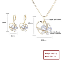 Perhiasan kuningan Set kalung bunga berbentuk hati, anting zirkon berlapis emas 18K perhiasan pernikahan untuk hadiah Natal