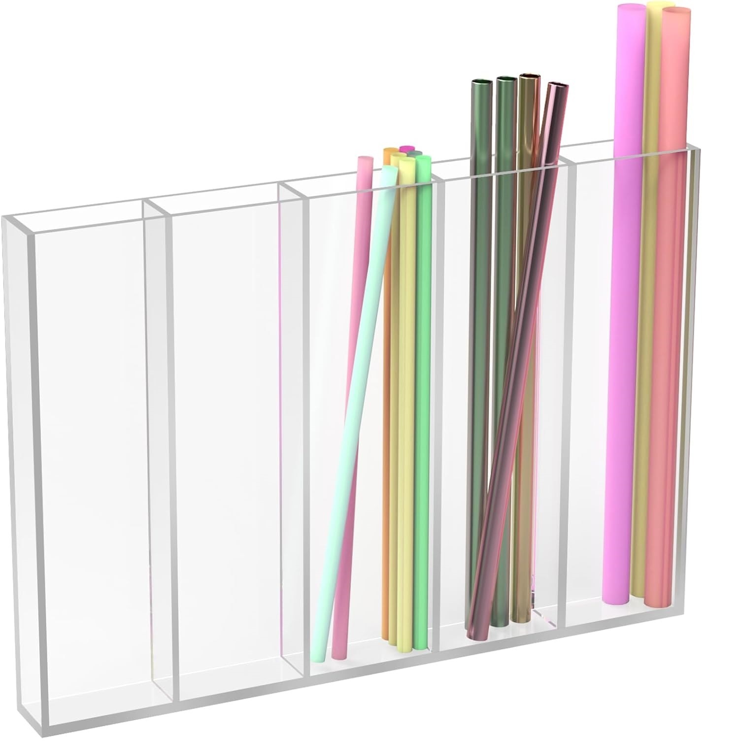 Acrylic Straw Organizer For Cabinet Door - 9.44" Transparent Holder With Adhesive, No Drill