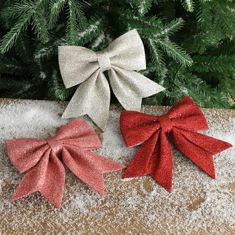 Forniture per decorazioni natalizie ghirlanda di nastro fiocchi di natale Design Glitter rosso decorazioni natalizie fiocco per albero di natale