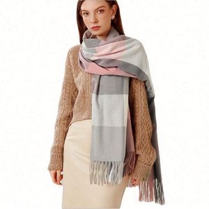 Chal largo de cachemira con borlas y diseño a cuadros, cálido para otoño e invierno, para mujer - Product Image 2