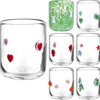Tasses en verre soufflé à la main, résistantes à la chaleur, isolées, design rétro sans pied, couvercle respirant, motif dessin animé monocouche (cerise) pour