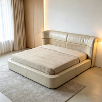 Lit de Luxe Premium Best-seller pour Chambre Parentale, Lit Double 2m en Cuir Véritable Style Minimaliste Italien Luxe Léger
