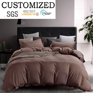 워싱된 면 소재 크로스보더 맞춤형 이불 커버, 베갯잇, 피티드 시트, 싱글 세트, 단색, 홈웨어용 스커트 포함 - Product Image 1