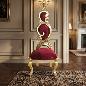 Elegant Modern Antique Mahogany Wood High <b>Back</b> Dining <b>Chair</b> Solid Velvet Gold Leaves Super Comfortable for Apartment Living Room - Product Image 3