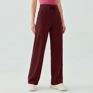 Pantalon de yoga taille haute pour femme, coupe large, avec cordon de serrage et poches, doux, extensible, décontracté, pour l'entraînement et la détente, vente en gros - Product Image 2