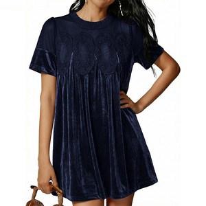 Vestido Mini de Terciopelo <span class=keywords><strong>con</strong></span> Encaje y Corte A para Mujer, Estilo Casual de Verano 2026, Plisado, Tipo Babydoll, <span class=keywords><strong>con</strong></span> Falda Acampanada - Product Image 2