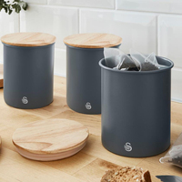 Ensemble de 3 pots de cuisine durables avec couvercles en bambou, métal blanc, style rustique vintage, pour le stockage des épices