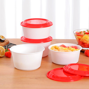 Round Disposable <b>Lunch</b> Box Thickened Plastic Food Grade With Red Lid For Takeaway Fast Food Packaging - Product Image 1