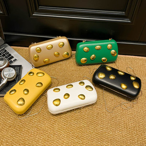 Metallic <b>Studded</b> PU Evening Clutch <b>Bag</b> Women Detachable Chain Crossbody Party Purse - Product Image 1