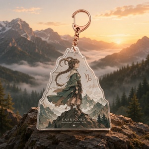 Llavero de acrílico personalizado de fábrica con signo zodiacal Capricornio, colgante de <span class=keywords><strong>Doncella</strong></span> de la Montaña, cierre de oro rosa, regalo de cumpleaños, venta al por mayor - Product Image 2