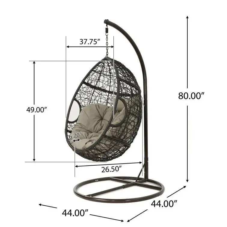 Cadeira suspensa em forma de ovo para pátio, móveis de jardim ao ar livre, rede de vime e rattan para uso ao ar livre, design moderno com almofada