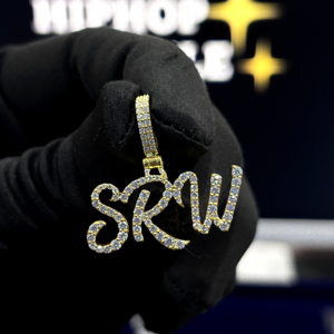 Custom SRW <b>Initial</b> <b>Pendant</b> Iced Out Script Monogram Gold Plated Letter Charm Necklace - Product Image 6