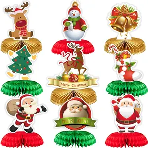 9 Stuks Vintage Kerst Tafel Middelpunt Vintage Kerstversiering Victoriaanse Stijl Xmas Holiday 3D Tafel Decor KD037