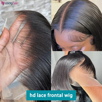 Perruques Lace Front HD en Cheveux Humains Lisses Naturels, Sans Colle, Entièrement en Dentelle HD, Cheveux Brésiliens Naturels pour Femmes Noires