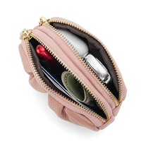 Tas dompet kulit asli wanita, dompet koin Mini mode murah, dompet kulit asli, dompet perubahan ritsleting ganda, kantung Vintage kartu pengurus rumah tangga wanita