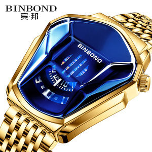 Orologio da uomo BINBOND, modello moto, alla moda, al quarzo, luminoso, con cinturino in acciaio a maglia, touchscreen, tecnologia nera. - Product Image 1
