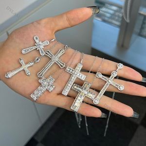 Dylam Souvenir Accessory Pave Cz <b>Silver</b> 925 Sterling <b>Silver</b> Cross Necklace Collarbone Collar <b>Choker</b> Necklace for Man and Women - Product Image 6