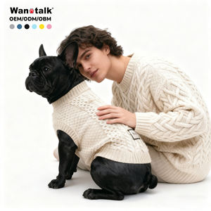 سترة للكلاب، بلوفر للجراء، ملابس للحيوانات الأليفة مخصصة، ناعمة ودافئة للشتاء، مصنوعة يدويًا بالكروشيه، محبوكة بلون واحد وصديقة للبيئة - Product Image 1