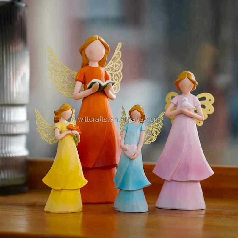 European art Prayer Angel Luxury home decoration Iron wings hugging flower girl resin statue factory custom