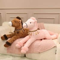 En gros, Grande peluche poney moelleuse et mignonne avec collier à pompon, pour canapé, lit et coussin de repos