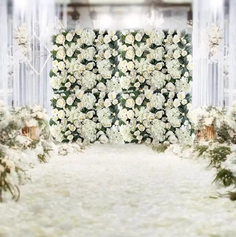 ผ้าไหมดอกไม้แผงฉากหลังผนังตกแต่งงานแต่งงานขายส่งดอกไม้ฉากหลังแต่งงาน