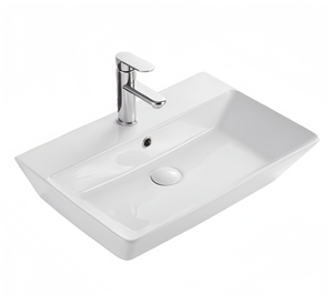 Lavabo da Appoggio Moderno Minimalista Rettangolare in Ceramica Bianca Lucida con Finitura Smaltata - Product Image 1