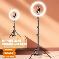 Promotion  Support Trépied Réglable 0.5M 1.1M 1.6M 2.1M et Anneau Lumineux LED Selfie 10" pour Live Streaming Tiktok Maquillage Vidéo