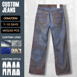 Jean en denim vintage YUCE Mud Dirty Wash pour homme, style streetwear Y2K, coupe large, denim mi-lourd 13oz, sur mesure - Product Image 4