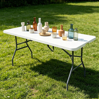 Table pliante en plastique HDPE avec cadre en métal, rectangulaire, portable, légère, pour pique-nique en plein air