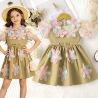 Robe d'été pour bébés filles, robe de princesse à fleurs en maille à manches bouffantes, vente chaude, haute qualité, mode, vente en gros