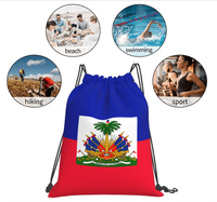 Sac à dos portable grande capacité à cordon de serrage, motif national haïtien personnalisé, idéal pour les sports de plein air – Vente chaude en gros
