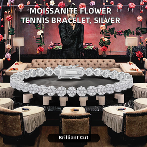 Bracelet tennis DE Cluster Moissanite plaqué rhodium en forme de fleur, argent 925 - Product Image 2