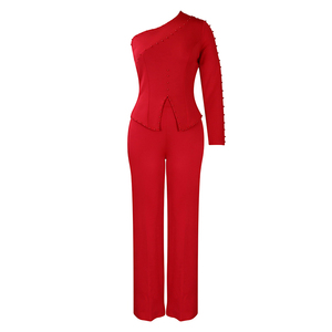 Nuevo Estilo de Verano, Traje de Oficina de Dos Piezas con Hombros Descubiertos y Adornos, <span class=keywords><strong>Talla</strong></span> <span class=keywords><strong>Grande</strong></span>, Estilo Europeo y Americano para Mujer - Product Image 6