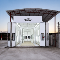 Cabine de peinture tunnel RuiBo pour bus et camions de grande taille avec portes pliantes, filtre à grille, plafond, grilles parallèles, rails et rangées de LED
