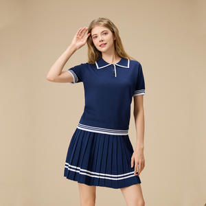 Новинка! Женский спортивный костюм-двойка: юбка и топ, контрастные полосы, свободный крой, повседневный стиль, для тенниса и падела, модный. - Product Image 1