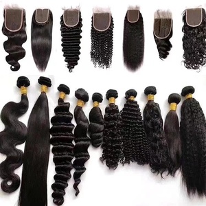 Paquetes de cabello virgen rizado de onda de agua profunda suelta de cuerpo recto, cierres frontales de encaje de cabello humano, cabello virgen alineado con cutícula - Product Image 1