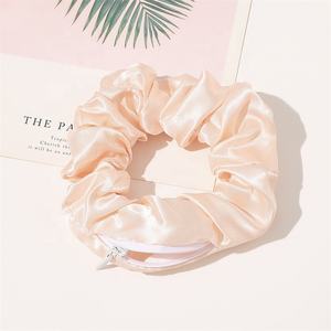 <span class=keywords><strong>PL</strong></span> 2025 Großhandel New Creative Fashion Circle Dot Stripe Pocket Scrunchie Benutzer definierter Reiß verschluss Verstecktes Haar Scrunchie - Product Image 2