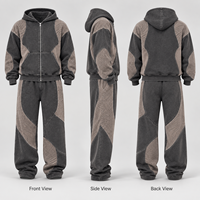 Ensemble jogging et sweat à capuche zippé pour homme, effet délavé, imprimé color block, 2 pièces en molleton bouclette pour tenue décontractée quotidienne