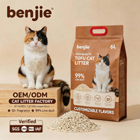 BENJIE Hoge Kwaliteit Kattenbakvulling 6L Spoelbaar Ecologisch Stofvrij Gemakkelijk Schoon te Maken Aangepaste Geur Stripvorm Tofu Bentonite