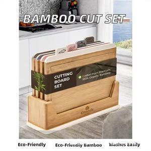 Grande Home Cutting Board <b>Set</b> 4 Piece Bamboo Kitchen Chopping Blocks With Rack - Product Image 2