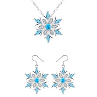 Collar de copo de nieve azul para mujer, conjunto de pendientes de la serie de Navidad, accesorios para mujer, collar y pendientes, joyería