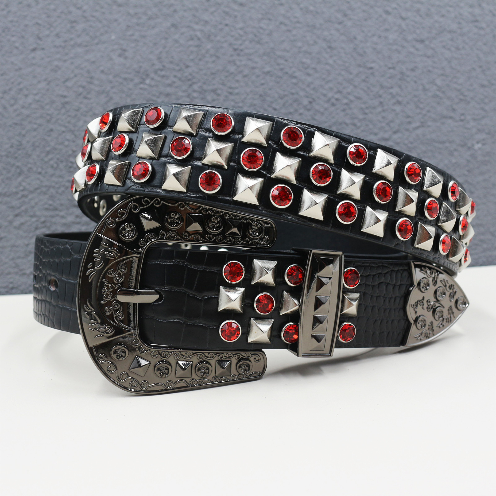 Faux Leather Studded Belt with Pyramid Studs Punk Rock Style Buy Women Goth Belt Pyramid Studded Vegan Leather  main image 2