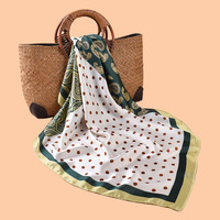 Syal Persegi Sutra Imitasi Wanita 90Cm Syal Satin Cetak Tambal Sulam Paisley Polka Dot Syal Kepala Modis Selendang Leher Pakaian Sehari-hari