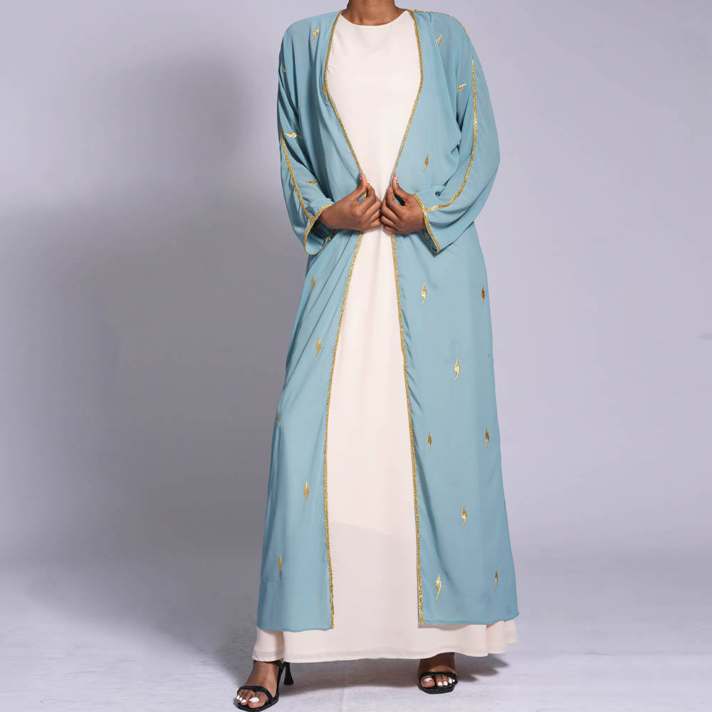 Robe en mousseline de soie brodée feuille d'or, vêtements