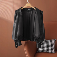 Veste Moto Vintage Noire Femme en Similicuir PU – Manteau Extérieur OEM ODM pour l'Automne et le Bureau