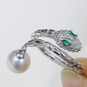 10578DIY Pearl <b>Accessories</b> S925 Silver Ring Empty Holder Spirit <b>Snake</b> Ring with 5-7mm Beads Silver Jewelry Findings & Components - Product Image 4