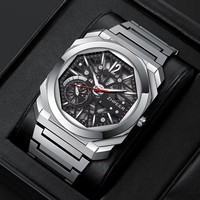 Montre à quartz de luxe pour homme avec indicateur 24 heures, aiguilles lumineuses, bracelet en alliage, cadran de 43 mm