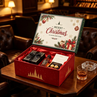 Coffret Cadeau de Noël pour Whisky avec Tiroir et Estampage Doré, Emballage Festif pour Mini Bouteille et Coffret de Truffes au Chocolat – Vente en Gros